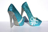 Tiffany Blue Wedding Shoes with pearl bows and crystal heels - Wicked Addiction