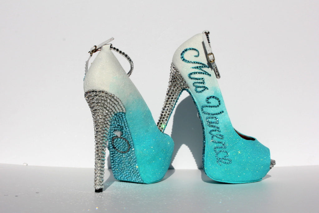 Personalized Wedding Shoe in aqua with crystals - Wicked Addiction