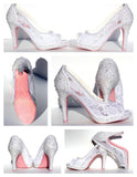 White Wedding Stiletto with Lace & Pearls - Wicked Addiction