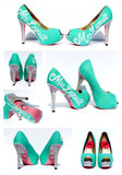 Mint & Pink Wedding Shoe with Silver Swarovski Crystals - Wicked Addiction