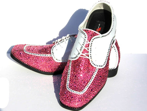 Men's Wing Tip Formal Shoe with Pink Swarovski Crystal