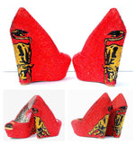 Red Crystal Wedges with Bull - Wicked Addiction