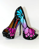 Ombre Crystal Butterfly Peep Toe Heels - Wicked Addiction