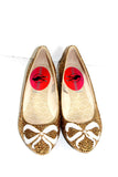 Gold Crystal Ballet Flats with Pearl Bows - Wicked Addiction