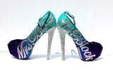 Personalized Aqua Purple Ombre Glitter Peep Toe Heels - Wicked Addiction