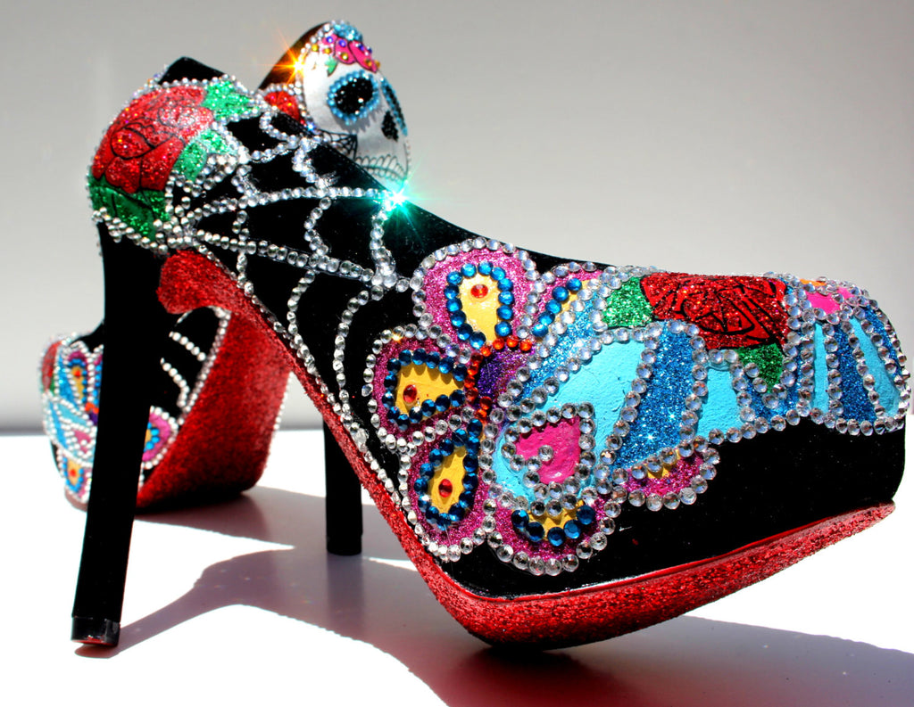 Day of the Dead Sugar Skull Heels - Wicked Addiction