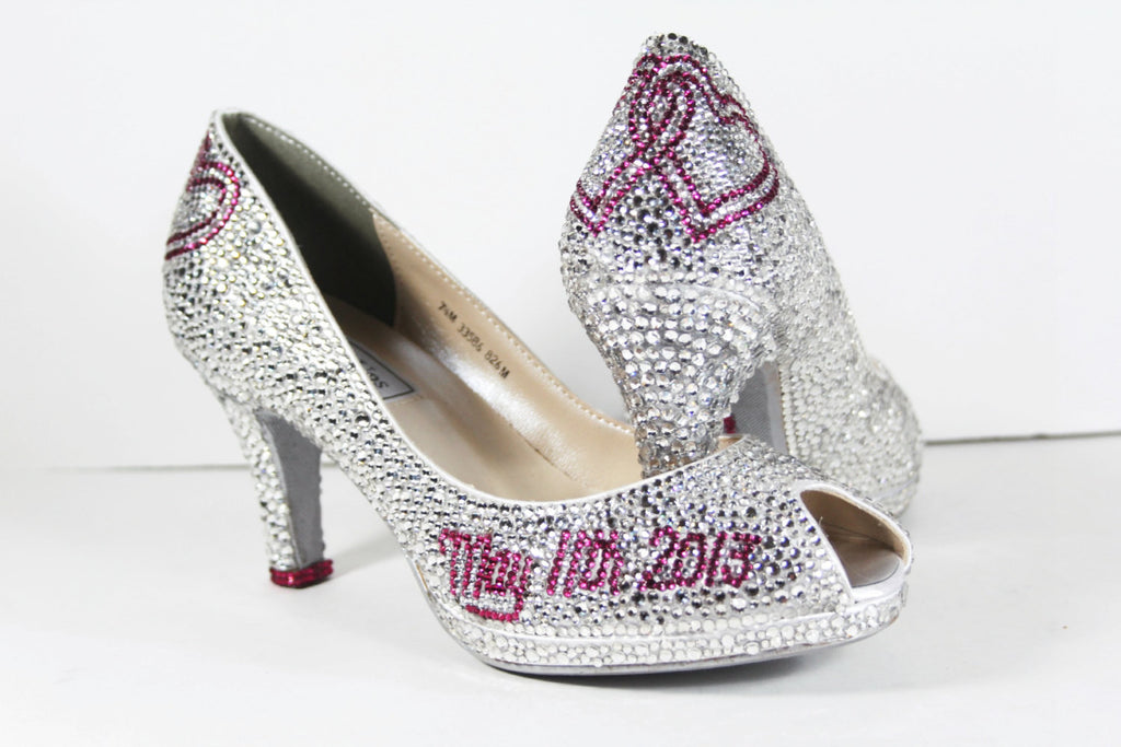 Crystal Bridal Heels with Linking Hearts - Wicked Addiction