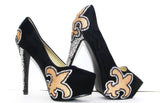 Fleur De Lis Black & Gold Crystal Heels - Wicked Addiction