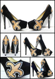 Fleur De Lis Black & Gold Crystal Heels - Wicked Addiction