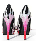Flame & Clear Crystal Motorcycle Platform Heels - Wicked Addiction