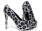 Leopard Crystal Heels with Red Soles - Wicked Addiction