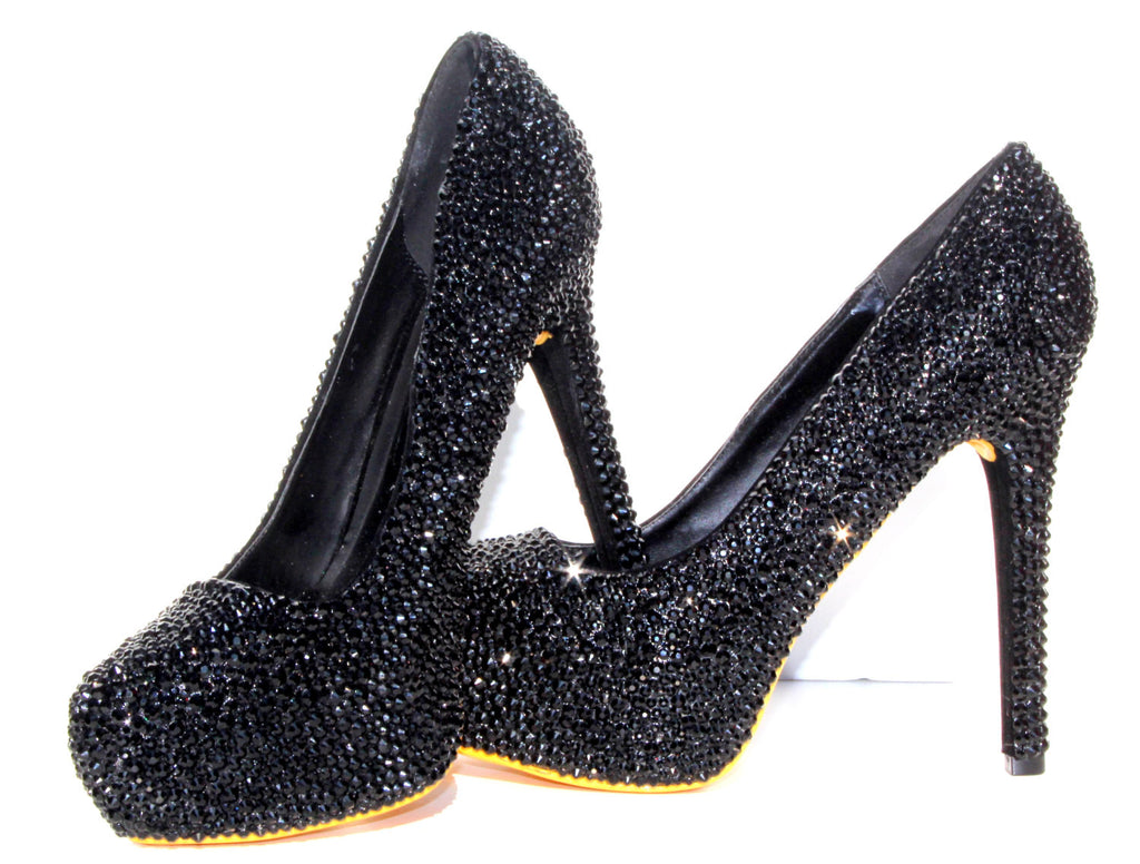 Amazon.com | KozDyko Women's Sparkly Platform Heels Chunky Glitter Sequin  Square Toe Block Heels Pumps Ankle Strap High Heels Dress Wedding Party  Shoes(Black,US Size 5) | Shoes