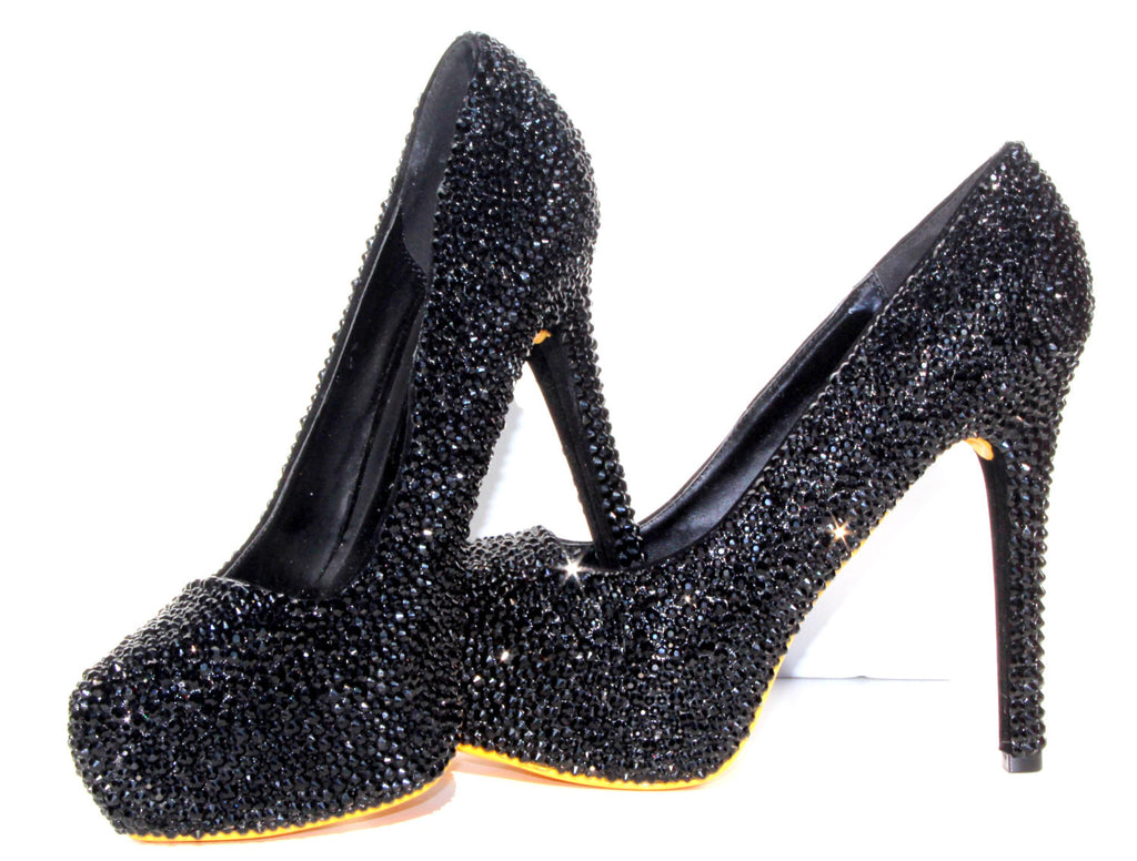 Black Crystal Heels with Sole Color of Choice - Wicked Addiction