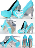 Tiffany Blue Glitter Heels with Pearls - Wicked Addiction