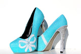 Tiffany Blue Glitter Heels with Pearls - Wicked Addiction