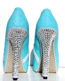 Tiffany Blue Glitter Heels with Pearls - Wicked Addiction