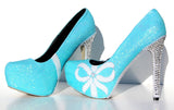 Tiffany Blue Glitter Heels with Pearls - Wicked Addiction