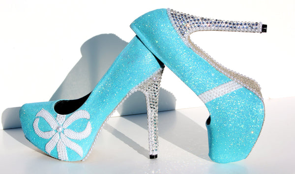 Blue Glitter Heels with Pearls – Wicked Addiction