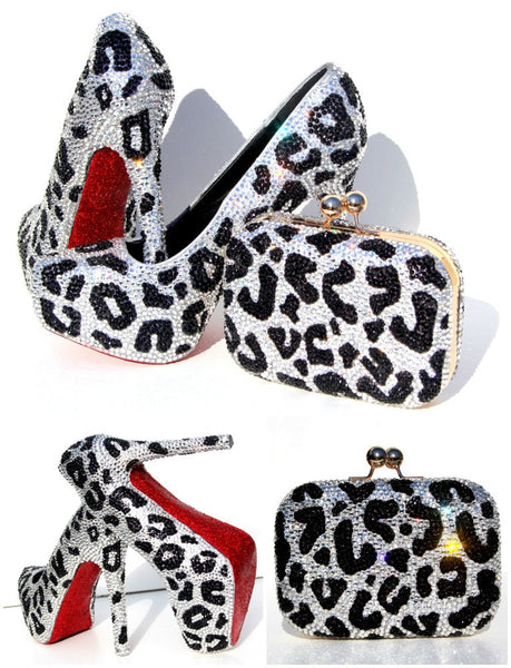 Crystal Leopard Heels with Matching Clutch - Wicked Addiction