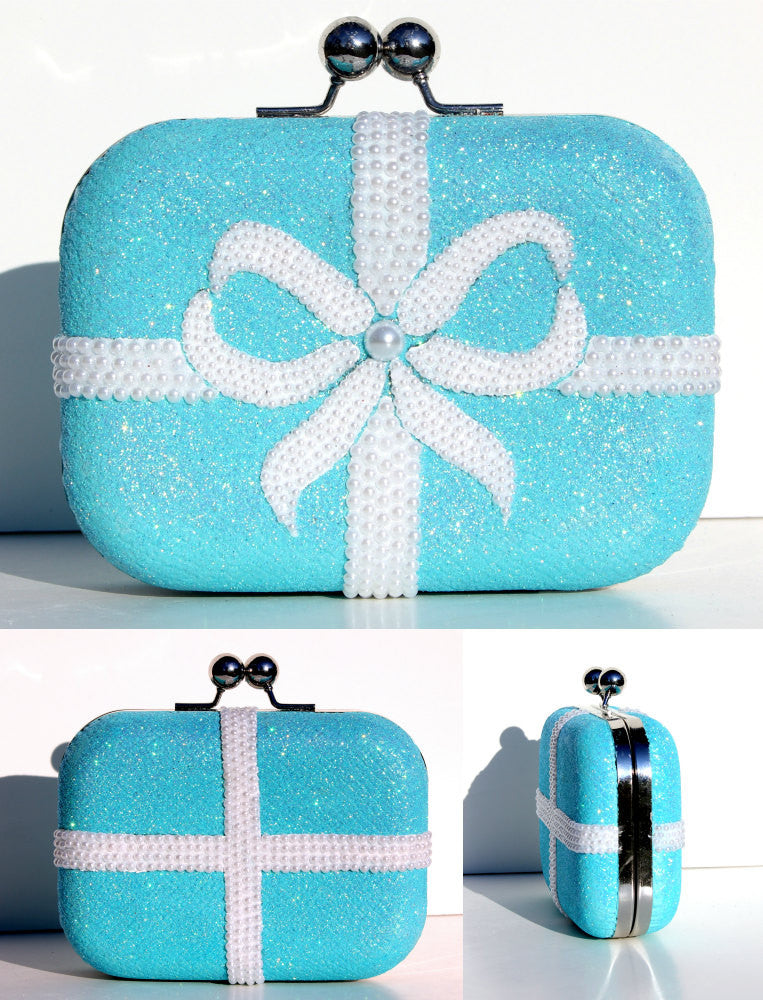 Tiffany Blue Clutch with Swarovski Crystal & Pearls - Wicked Addiction