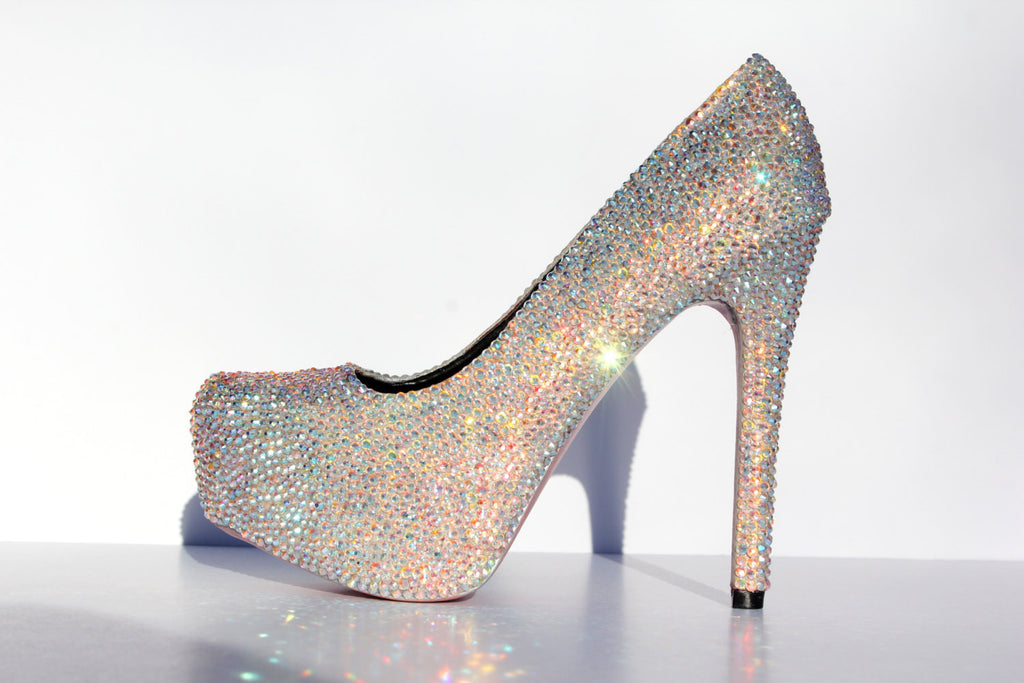 AB Swarovski Crystal Heels with Custom Sole Color - Wicked Addiction