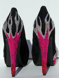 Pink & Black Crystal Biker Chic Heels - Wicked Addiction