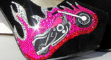 Pink & Black Crystal Biker Chic Heels - Wicked Addiction