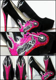 Pink & Black Crystal Biker Chic Heels - Wicked Addiction