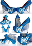 Turquoise Butterfly Glitter Heels with Crystals & Pearls - Wicked Addiction