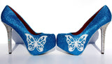 Turquoise Butterfly Glitter Heels with Crystals & Pearls - Wicked Addiction