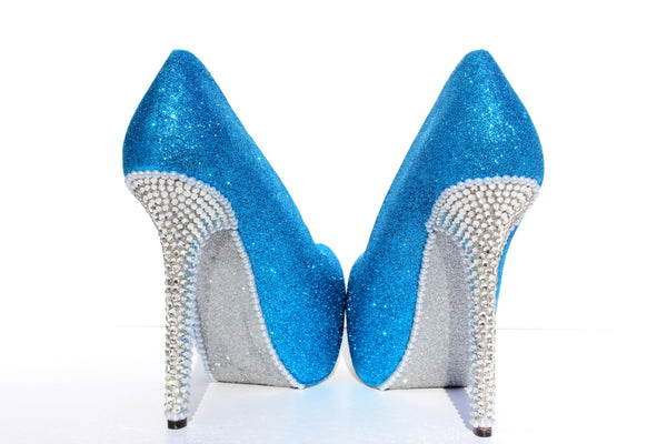 Turquoise Butterfly Glitter Heels with Crystals & Pearls – Wicked Addiction