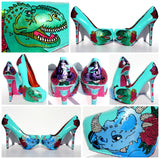 Crystal & Pearl Dinosaur Hand-Painted Heels - Wicked Addiction