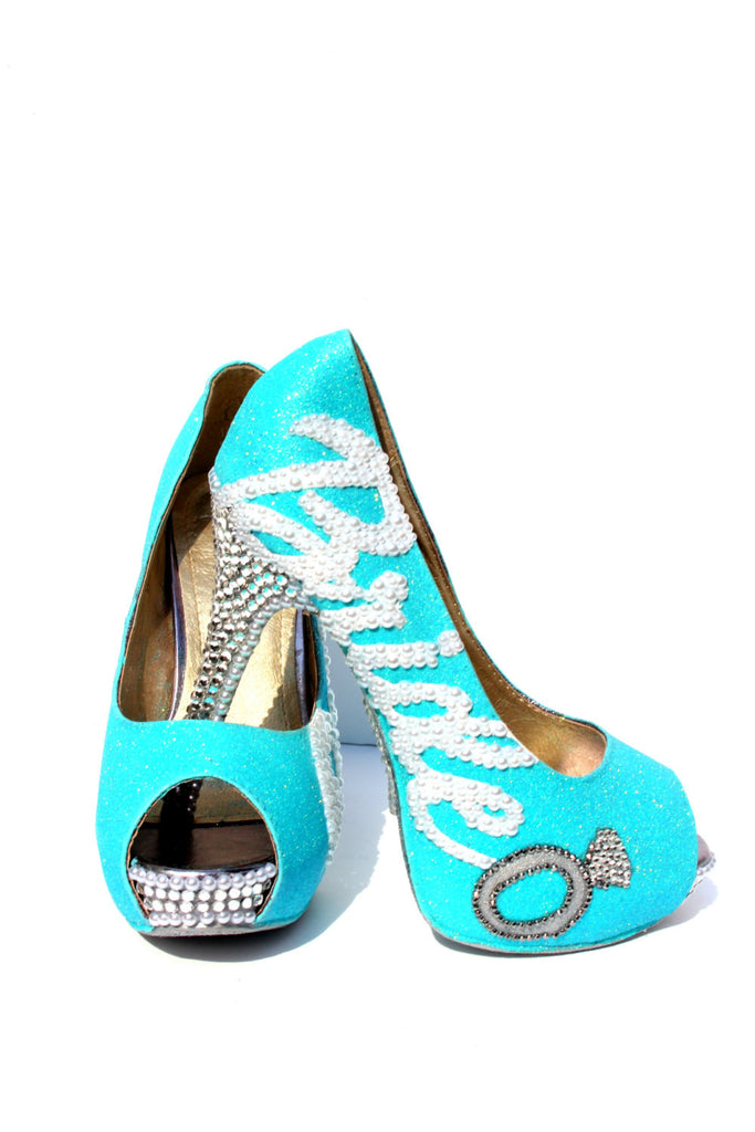 David's Bridal Women's Paloma Satin Heels Peep Toe Teal Size 7.5M Wedding  Shoes | eBay