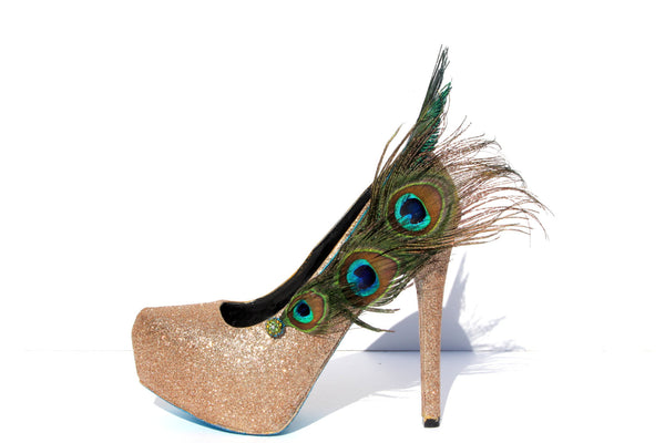 Peacock Feather Glitter Pumps - Wicked Addiction