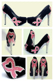 Breast Cancer Heart Ribbon Black Heels - Wicked Addiction