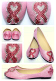 Breast Cancer Heart Ribbon-Custom Crystal Flats - Wicked Addiction
