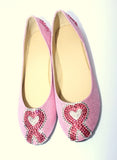 Breast Cancer Heart Ribbon-Custom Crystal Flats - Wicked Addiction