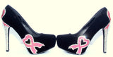 Breast Cancer Heart Ribbon Black Heels - Wicked Addiction