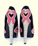 Breast Cancer Heart Ribbon Black Heels - Wicked Addiction