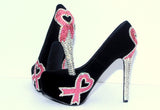 Breast Cancer Heart Ribbon Black Heels - Wicked Addiction