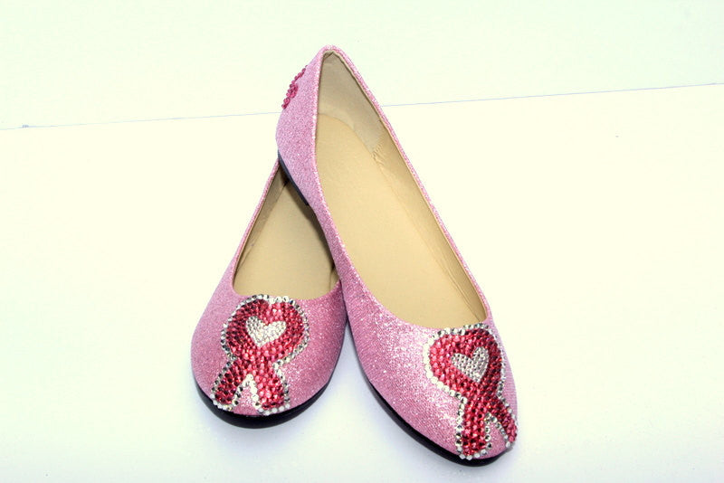 Breast Cancer Heart Ribbon-Custom Crystal Flats - Wicked Addiction