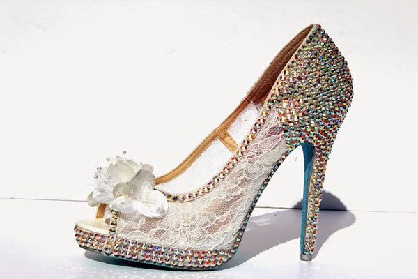 Lace & Swarovski AB Crystal Bridal Heel - Wicked Addiction