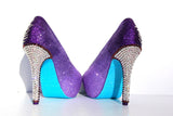 Purple Crystal Peacock Heels with Aqua Soles - Wicked Addiction