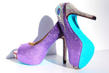 Purple Crystal Peacock Heels with Aqua Soles - Wicked Addiction