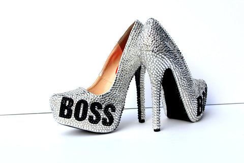 BOSS Black & Silver Swarovski Crystal Heels