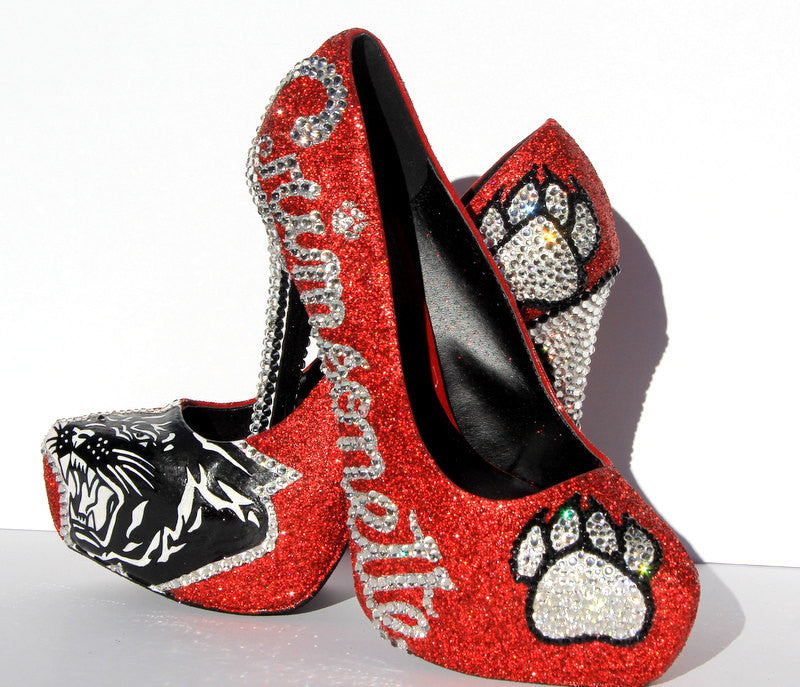 High School Grad/Prom Crystal Shoe, Customize with YOUR School Mascot - Wicked Addiction