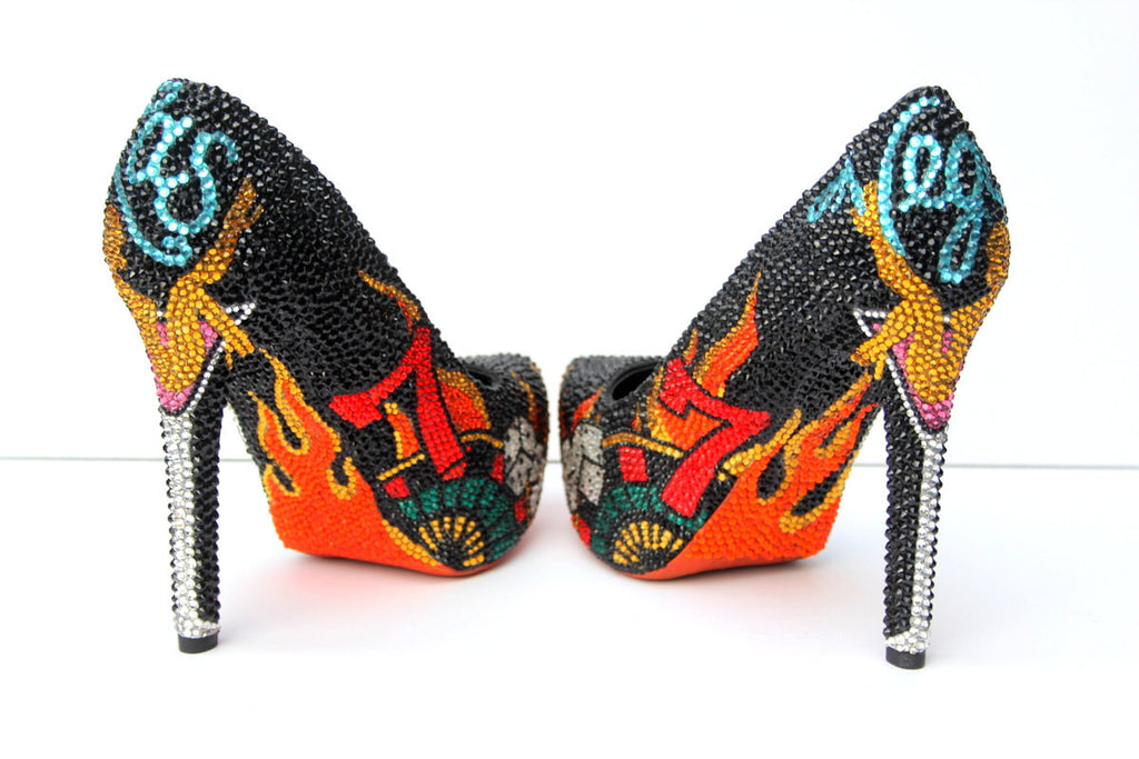 Las Vegas Sin City Custom Crystal Heels - Wicked Addiction