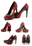 Red & Silver Plaid Swarovski Crystal Heels - Wicked Addiction