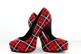 Red & Silver Plaid Swarovski Crystal Heels - Wicked Addiction