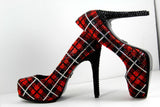 Red & Silver Plaid Swarovski Crystal Heels - Wicked Addiction